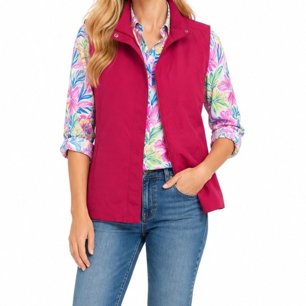 Eileen Fisher Vest Women Small Pink Casual Classic Mock Neck Layering